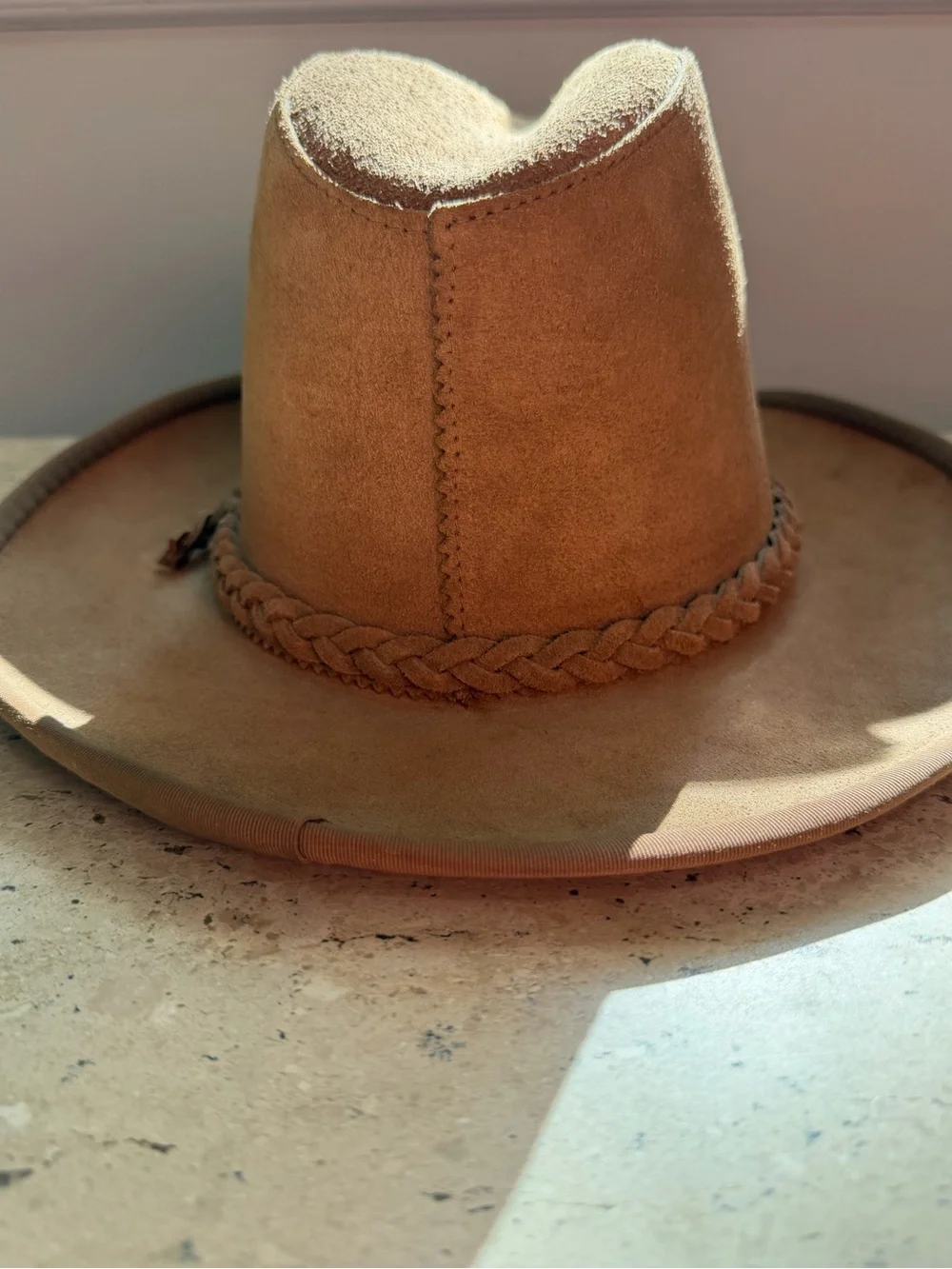 UHCMW Brown Suede Outback Cowboy Hat with Braided Band Men’s Small 1970’s